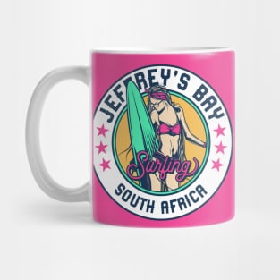 Retro Surfer Babe Badge Jeffrey's Bay South Africa Mug